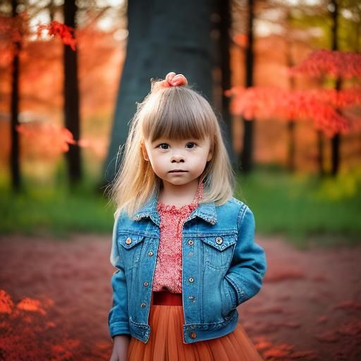 Girl with Maple Leaves at Sunset