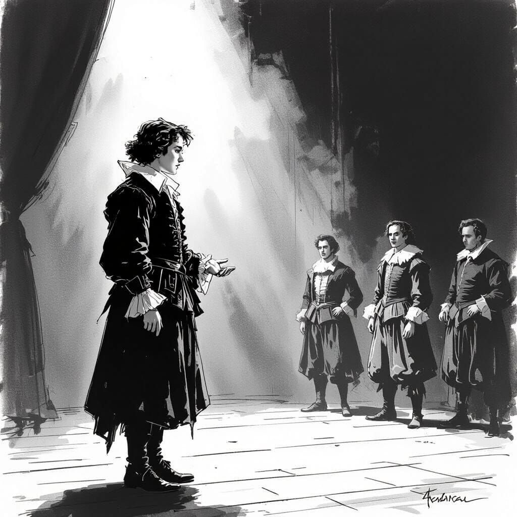 Shakespeare Rehearses Tragedy: Gritty Elizabethan Scene