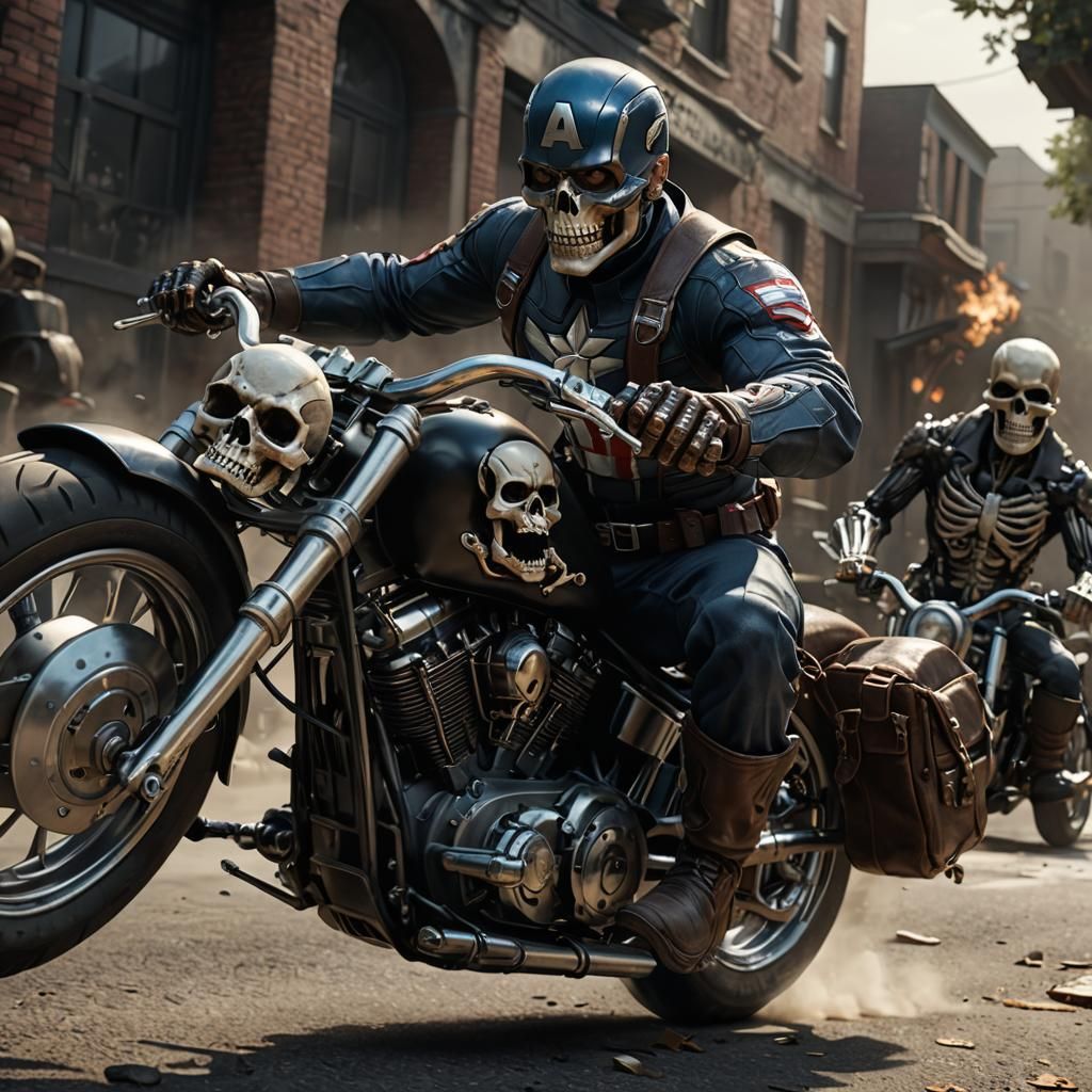 Skeletal Grim Reaper Captain America Rides Ominous Motorcycl...