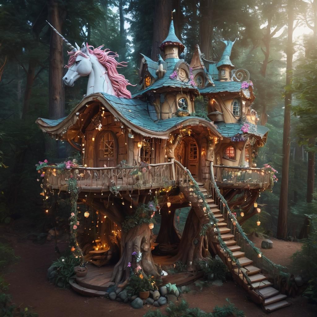 Magical Unicorn and Fairy Treehouse in Enchanted Forest