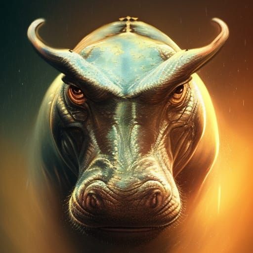 Hippo Dragon Portrait in Hyperdetailed Style