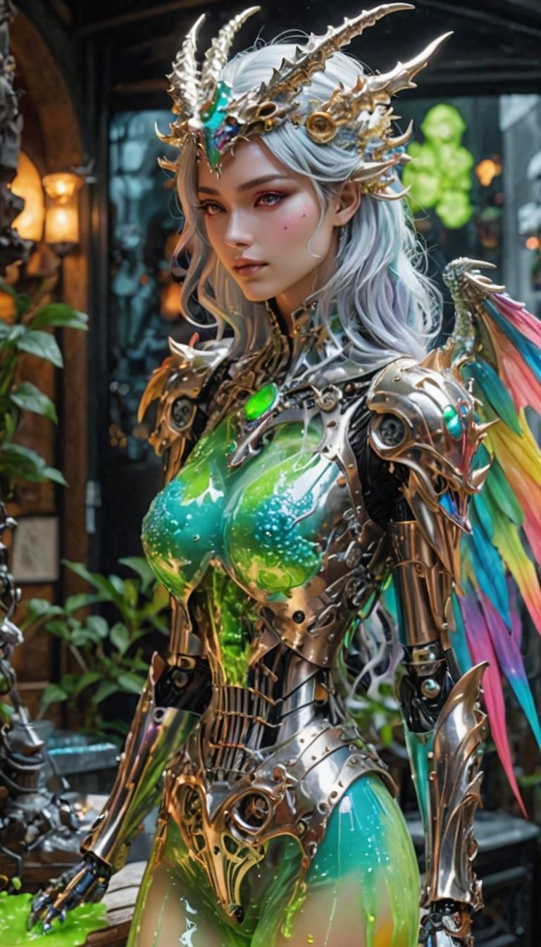 Dragon Girl Chimera with Slime Body and Metal Skeleton