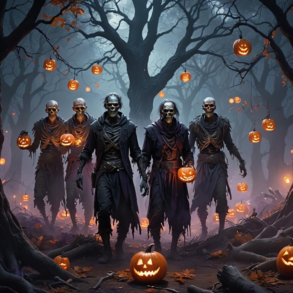 Fantasy Halloween Zombies in Mystical Forest