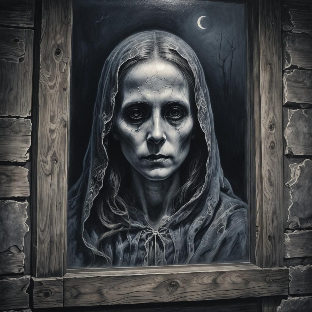 Haunting Ghost Portrait in Charcoal Drawing Style