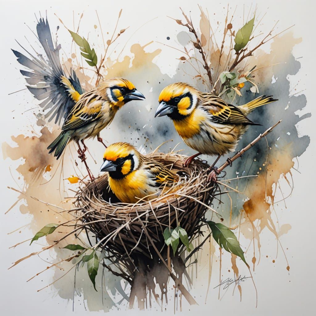 Watercolour Masterpiece of a Baya Weaver Bird's Nest