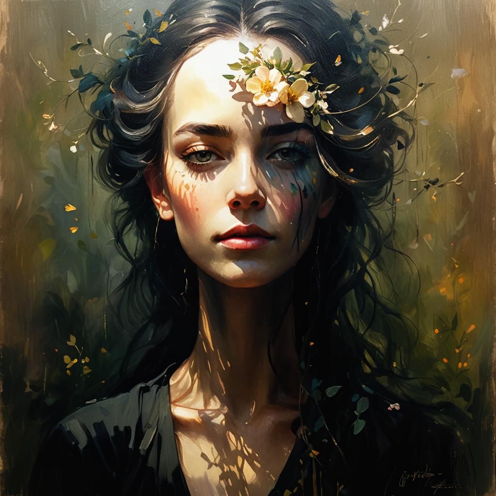 Woman in Garden: Impressionist Oil Painting