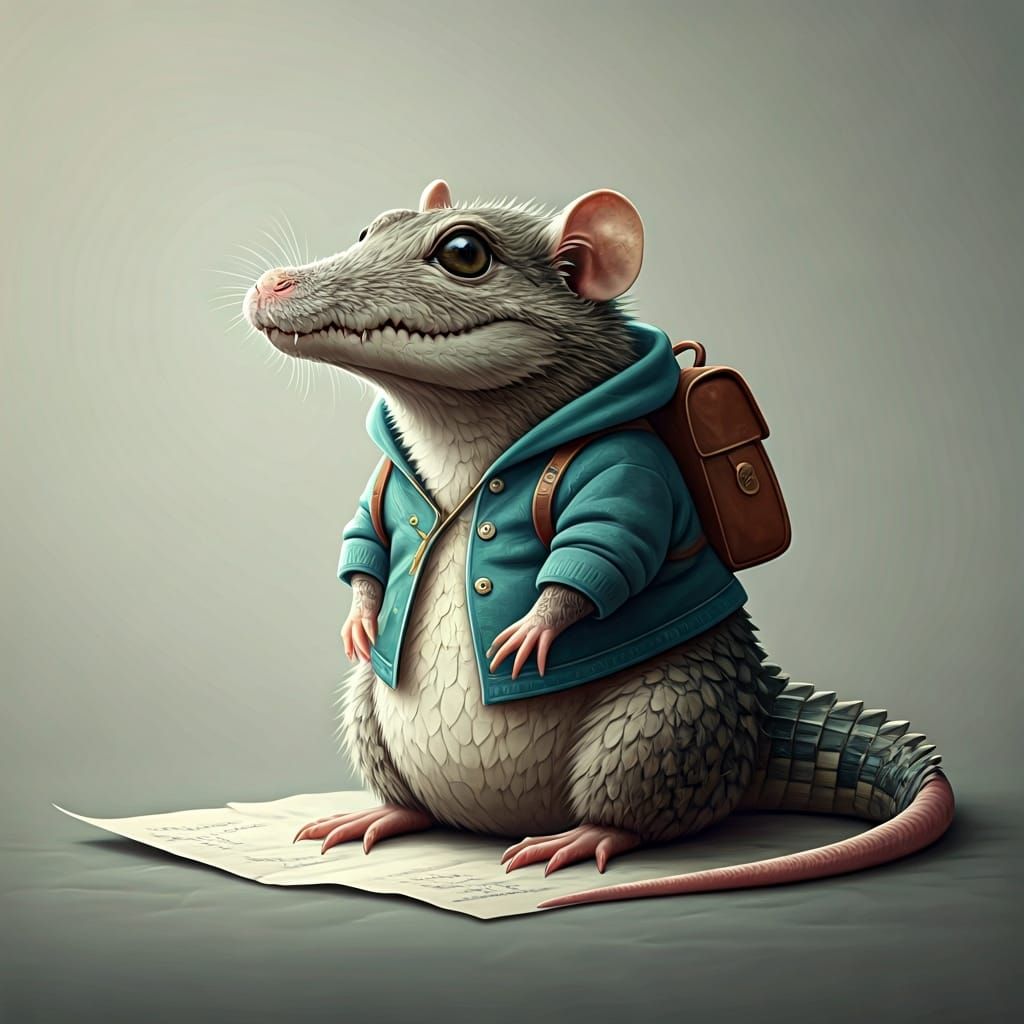 Hyper-Realistic Crocodile-Rat Hybrid with Backpack