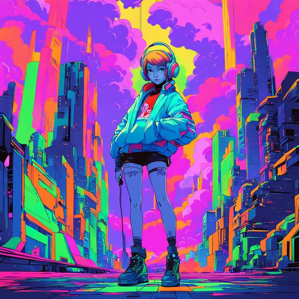 Cyberpunk Lady in Soft Retrofuturism Style