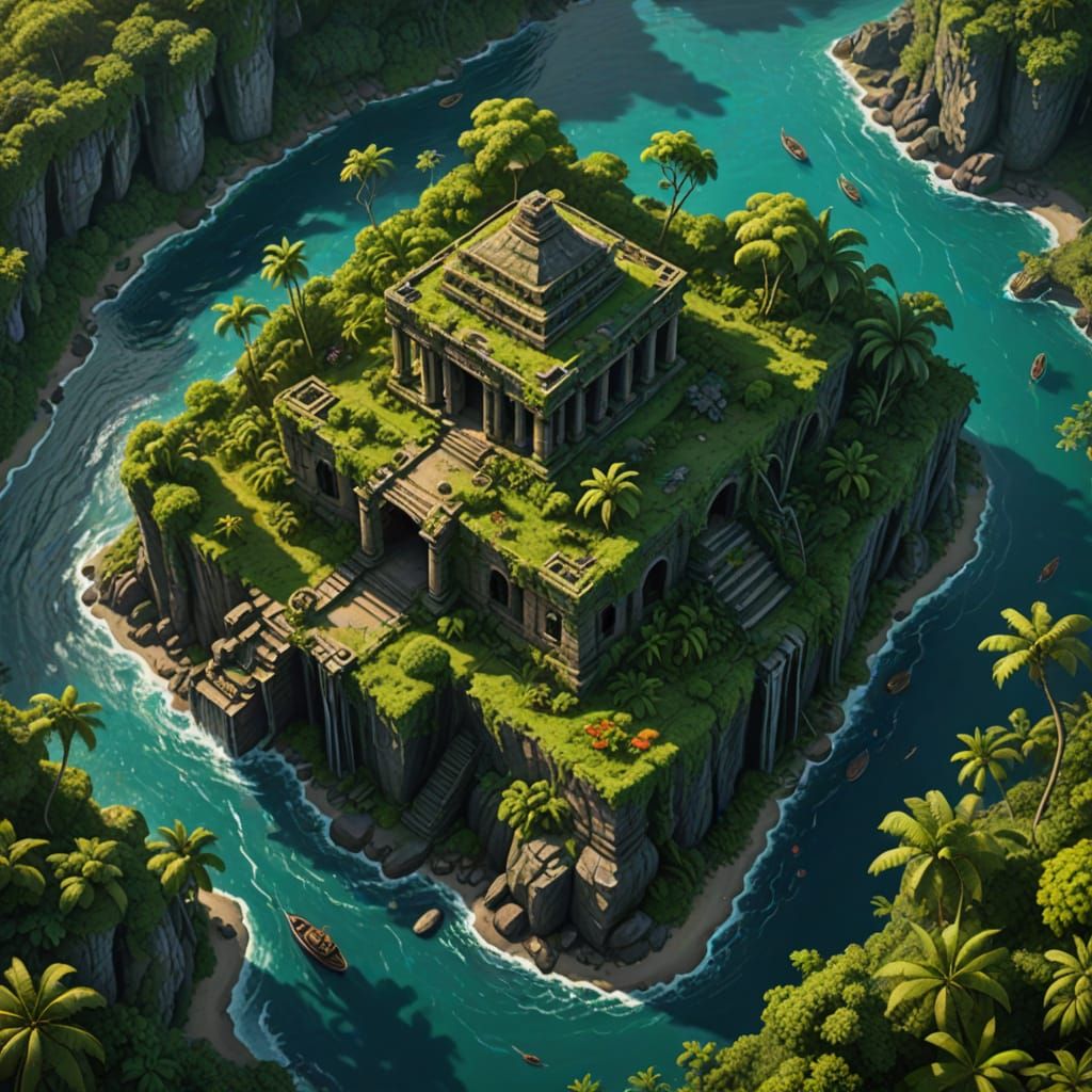 Lush Island Temple Ruins: Fantasy Concept Art