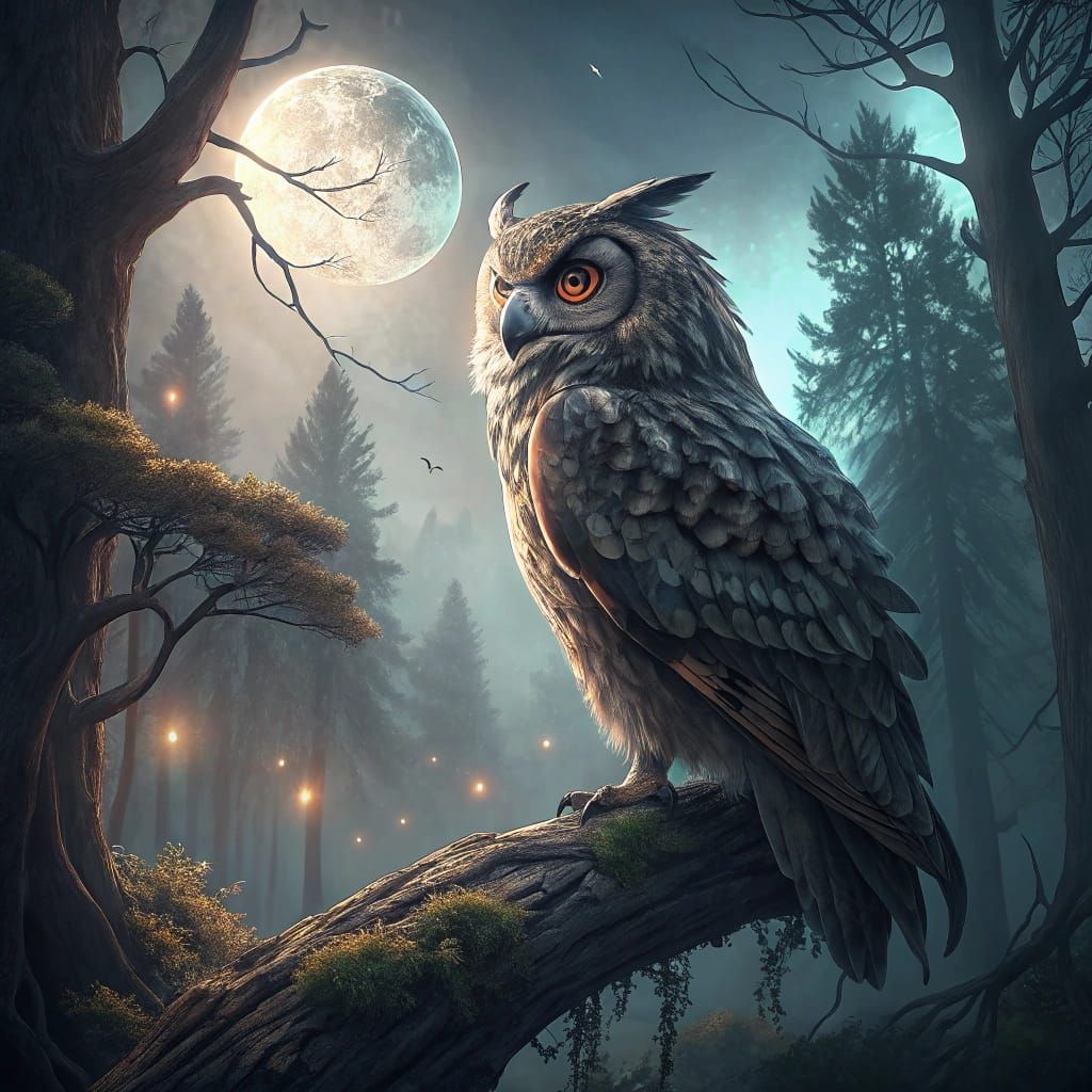 Majestic Owl in Ethereal Light: Hyper-Realistic Detail