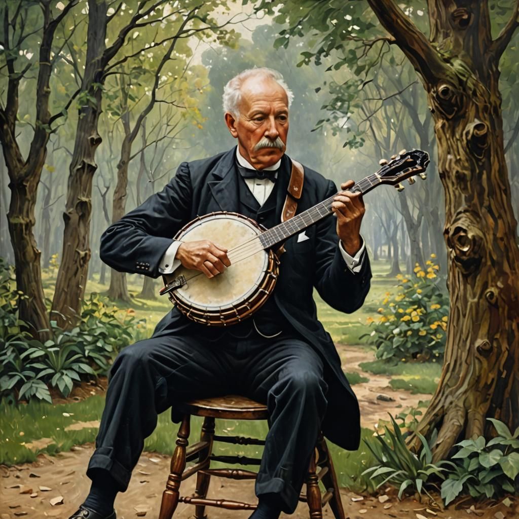 Richard Strauss Banjo Portrait in Oil Painting Style