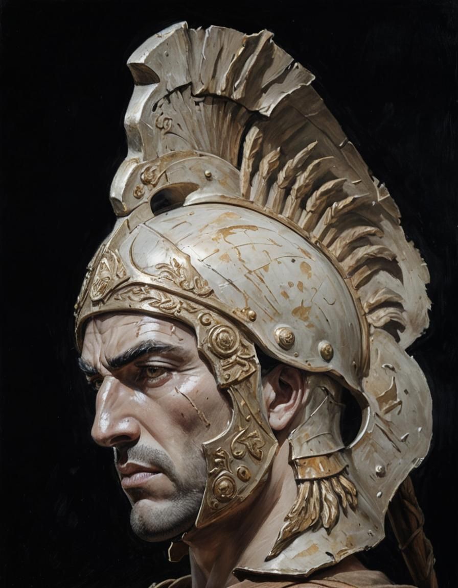 Greek Soldier in Golden Hour: Photorealistic Oil Painting