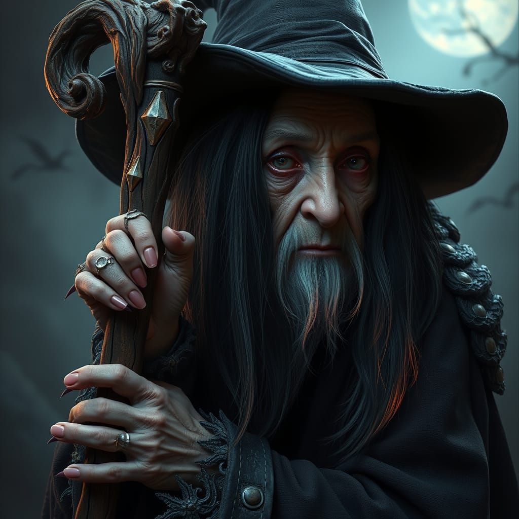 Enchanting Old Witch in Mystical Atmosphere, Detailed Matte ...