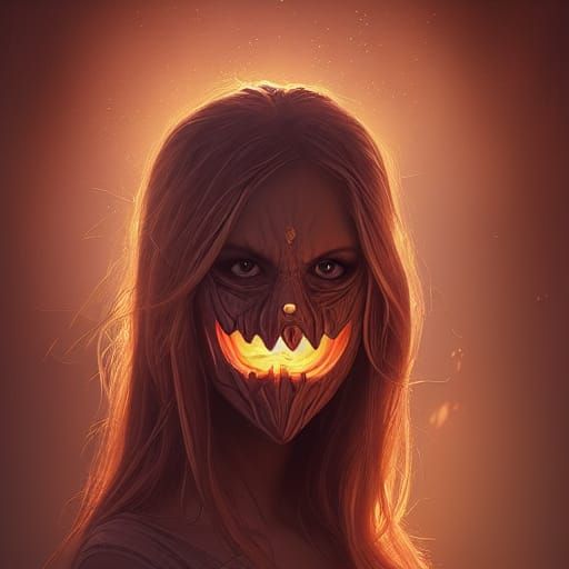 Halloween Horror: Girl in Pumpkin Mask by Artgerm