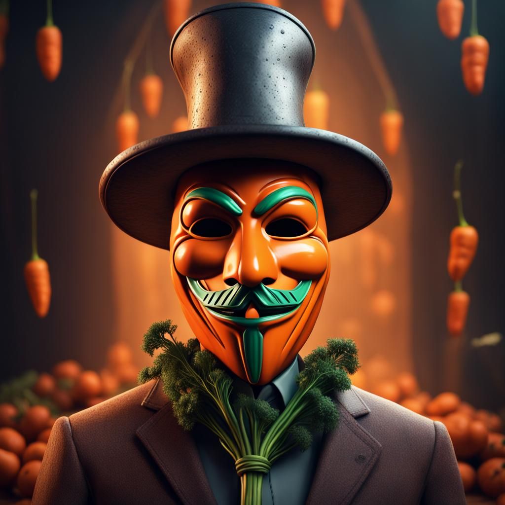 Carrot in Guy Fawkes Mask: Detailed Matte Painting