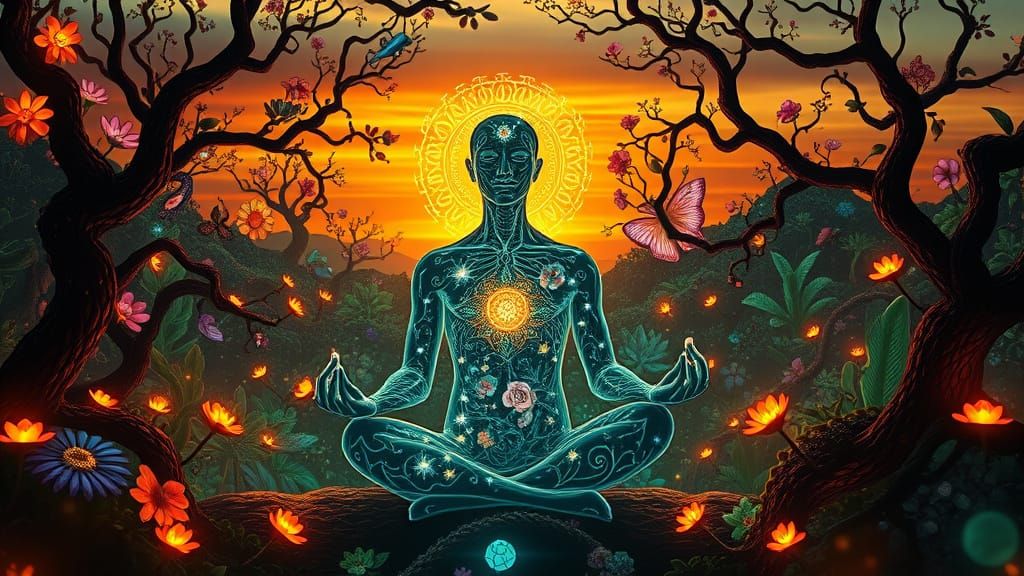 Dreamlike Surrealist Landscape with Mystical Creatures and L...