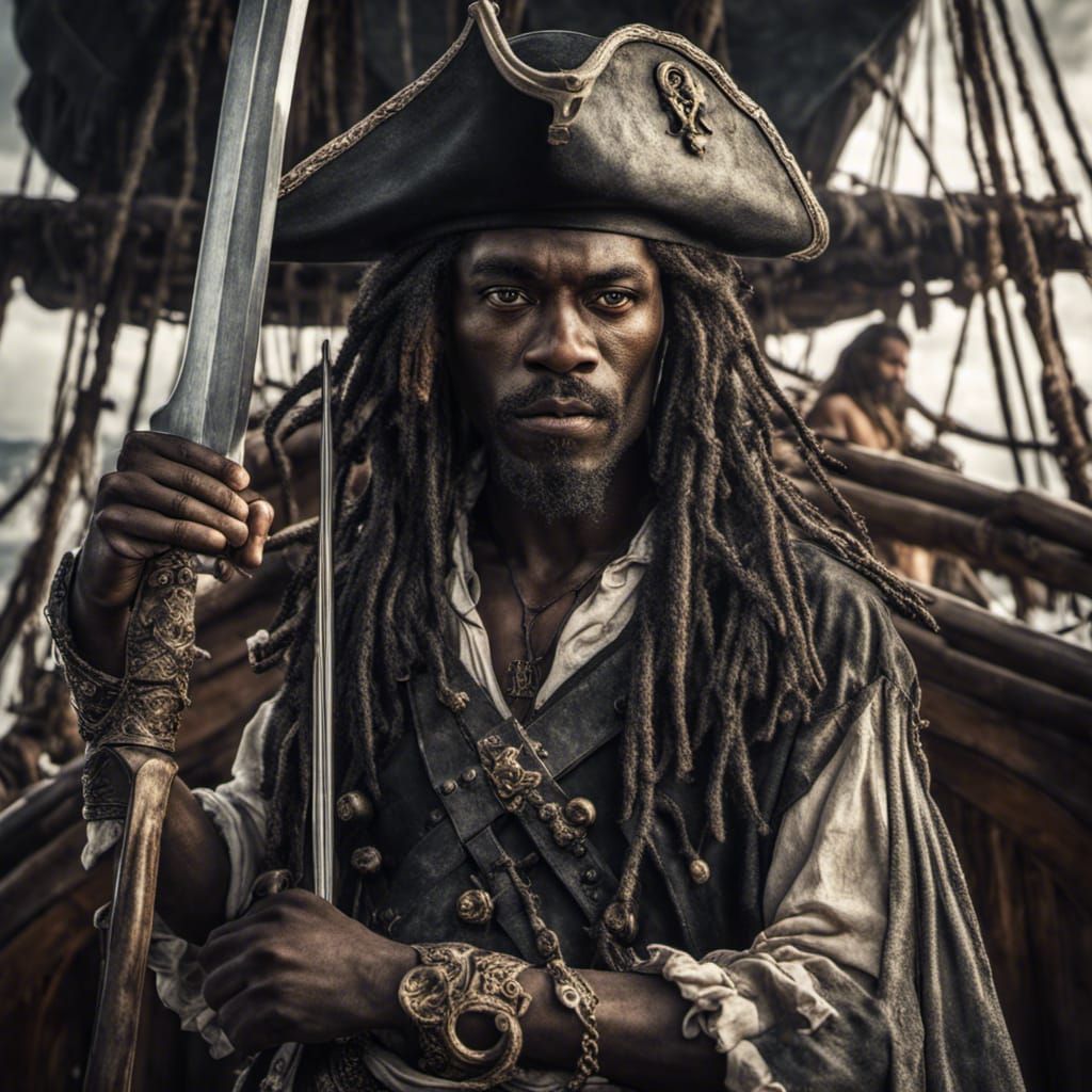 Black Pirate Portrait on Ship Deck in HDR