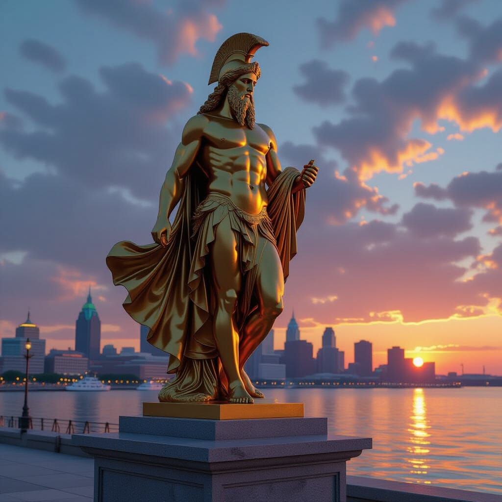 Poseidon Statue Overlooking Philadelphia Harbor