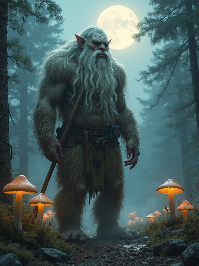 Majestic Troll in Norwegian Forests by Moonlight