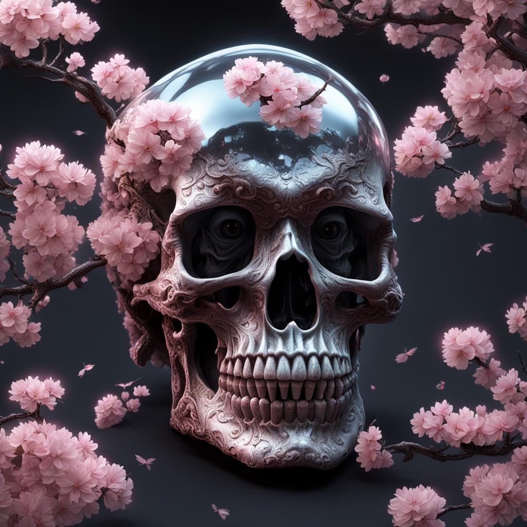 Crystal Skull with Cherry Blossoms: Digital Matte Painting