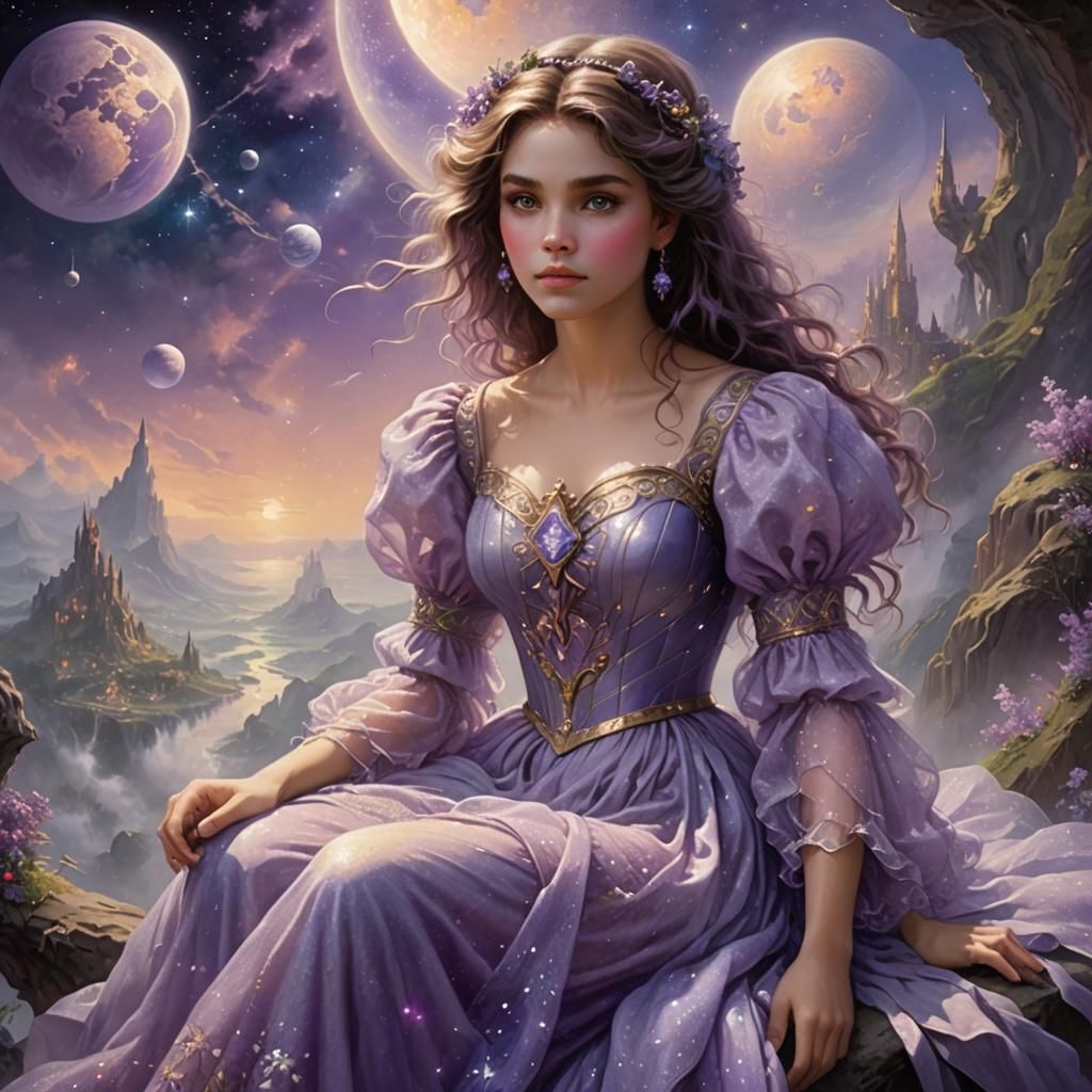 Solitary Girl on a Planet in Ethereal Fantasy Style