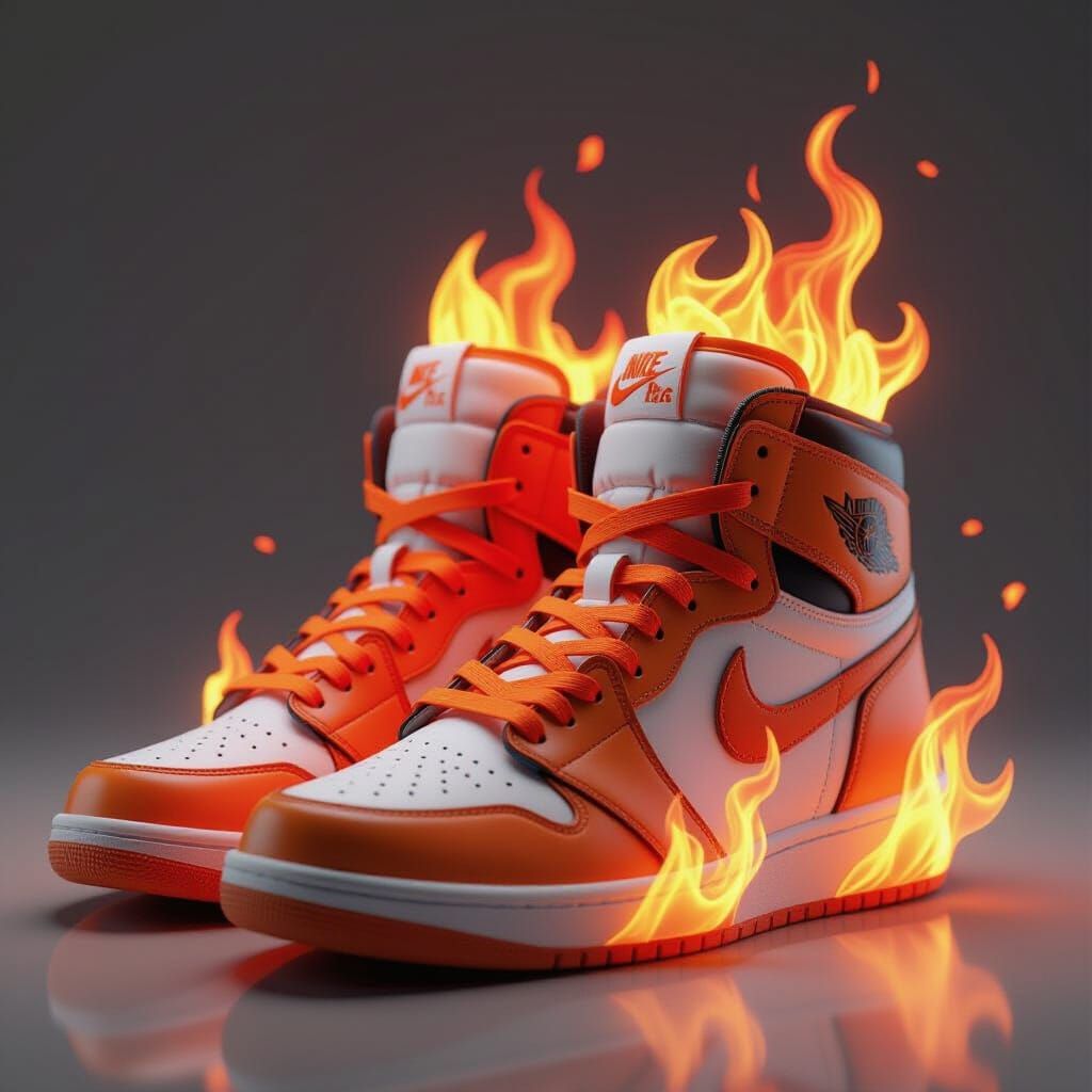 Flaming Sneakers in Vibrant 3D Anime Style