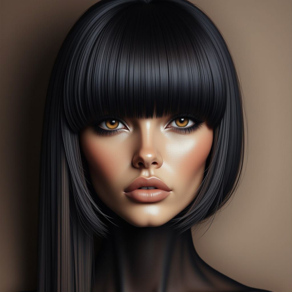 Elegant Woman with Blunt Bangs Portrait