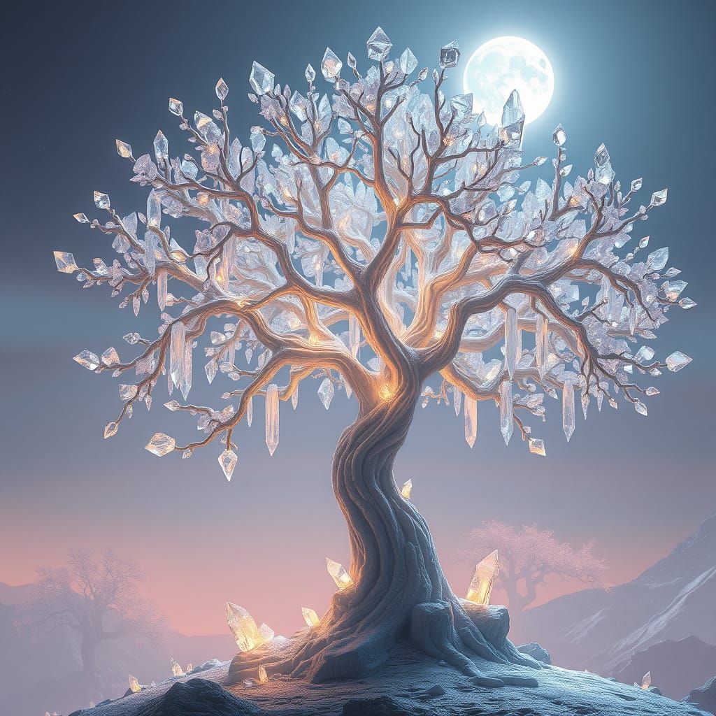 Majestic Crystal Tree under Lunar Glow