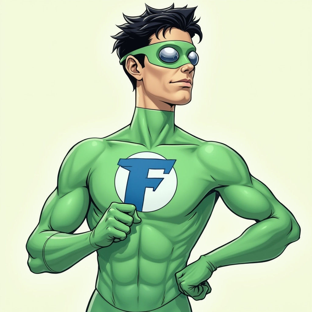 Dynamic Superhero in Sleek Green Suit with Emblem