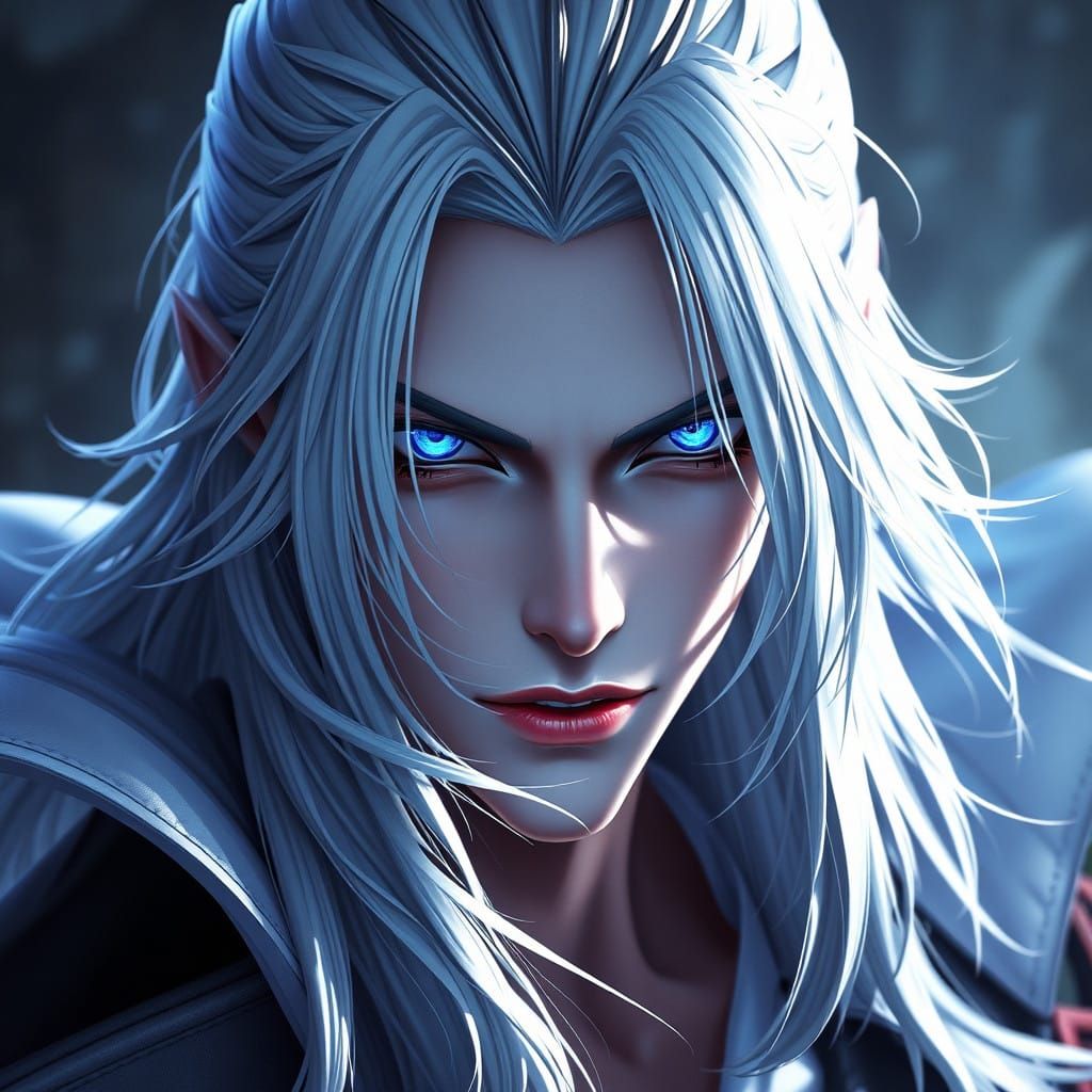 Dazzling Blue-Eyed Vampire in Anime Style