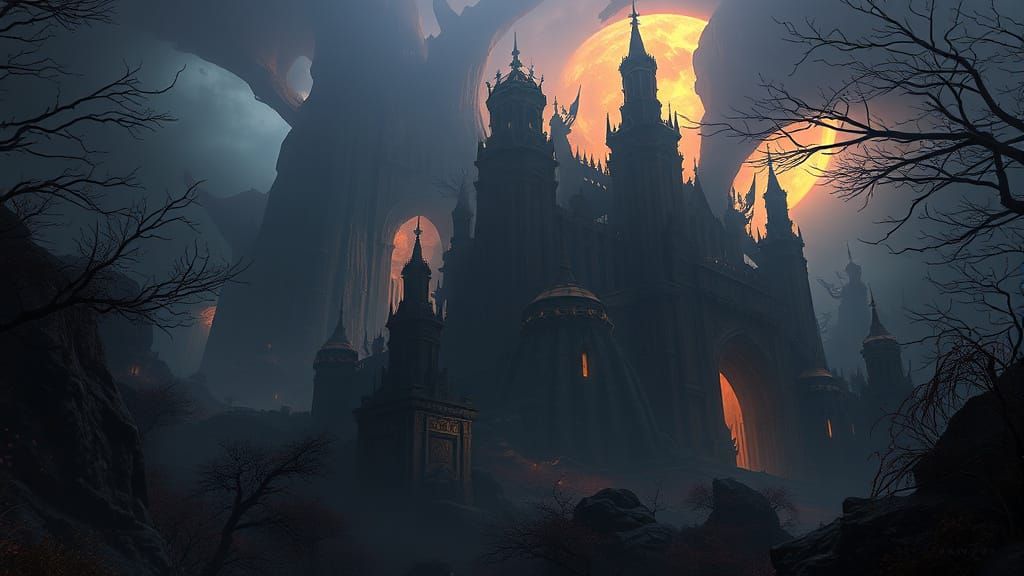Mystical Dark Fantasy Landscape in Dramatic Style