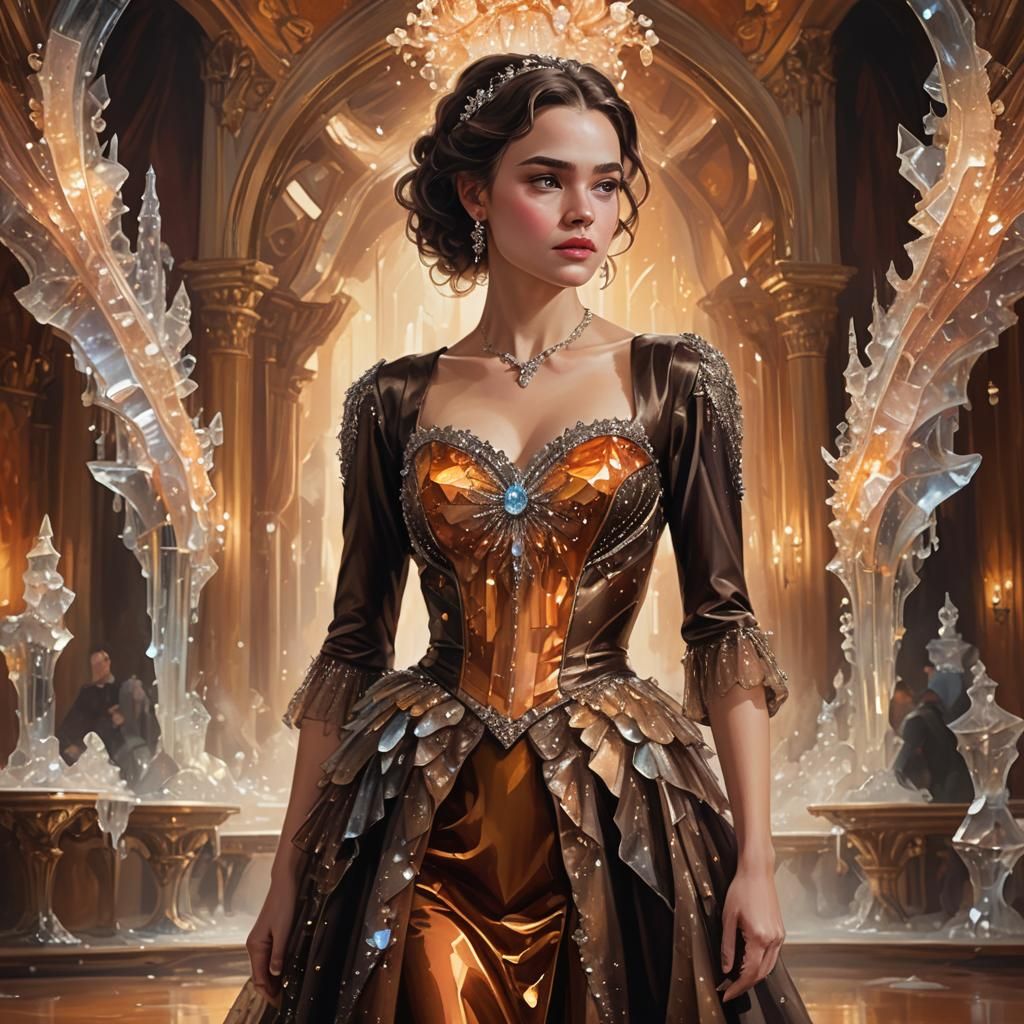 Woman in Crystal Dress in Ballroom: Digital Painting
