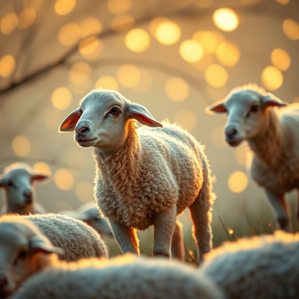 Lambs Frollicking in Romantic Light