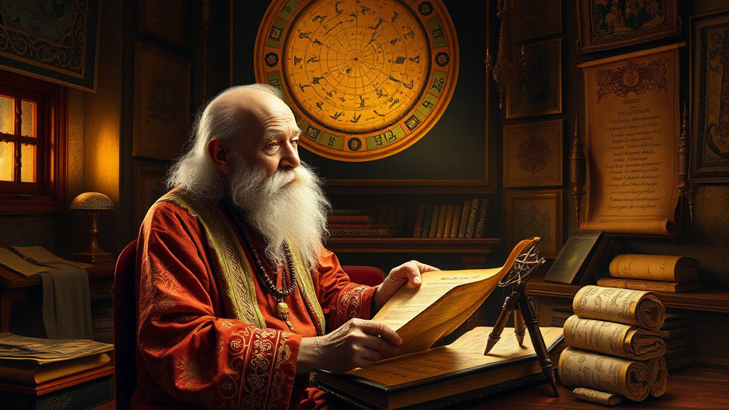 Ancient Indian Astrologer in Mystical Study