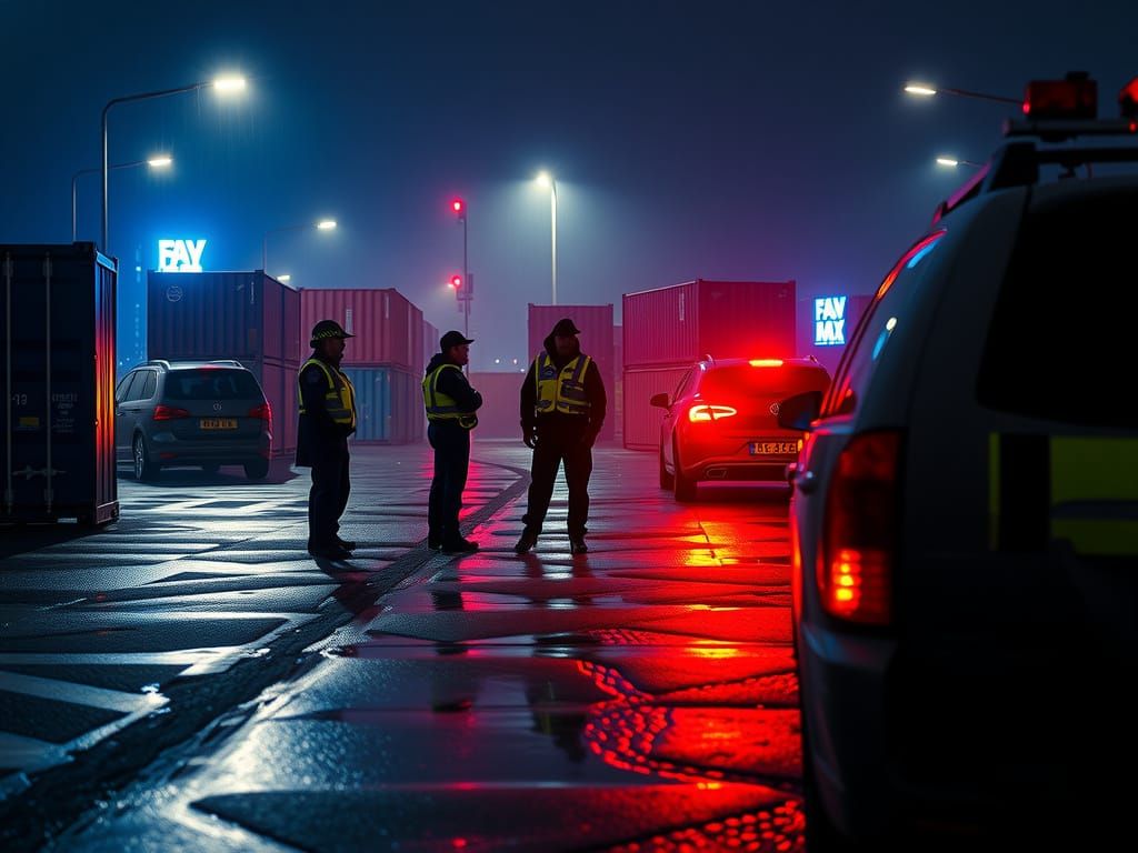 Nighttime Police Checkpoint at Port of Antwerp