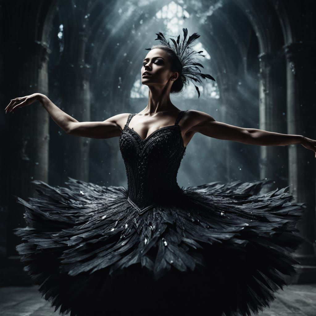 Ballerina Radiating Golden Light in Dark Fantasy Style