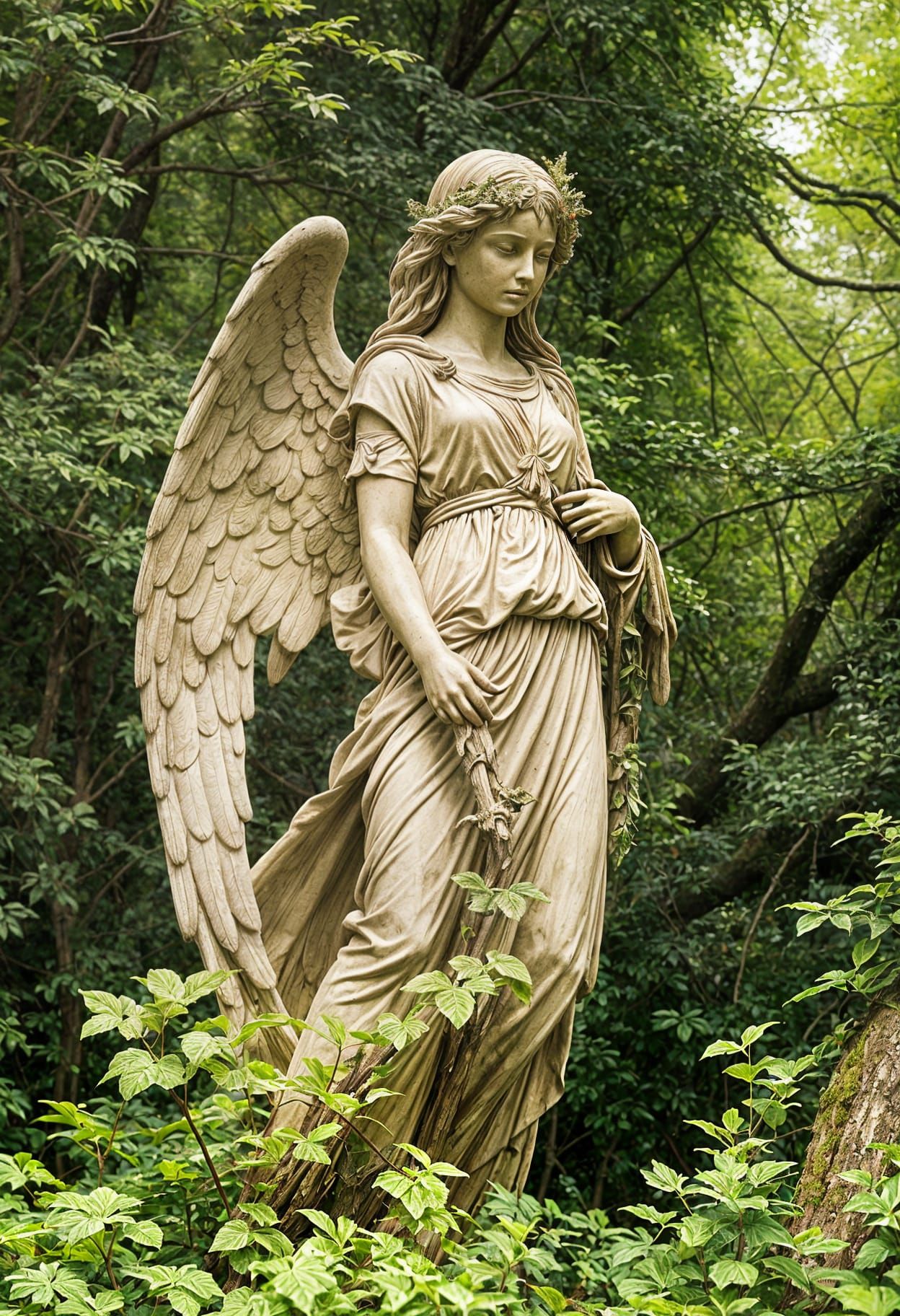 Abandoned Angel Statue Lost in the Wilderness