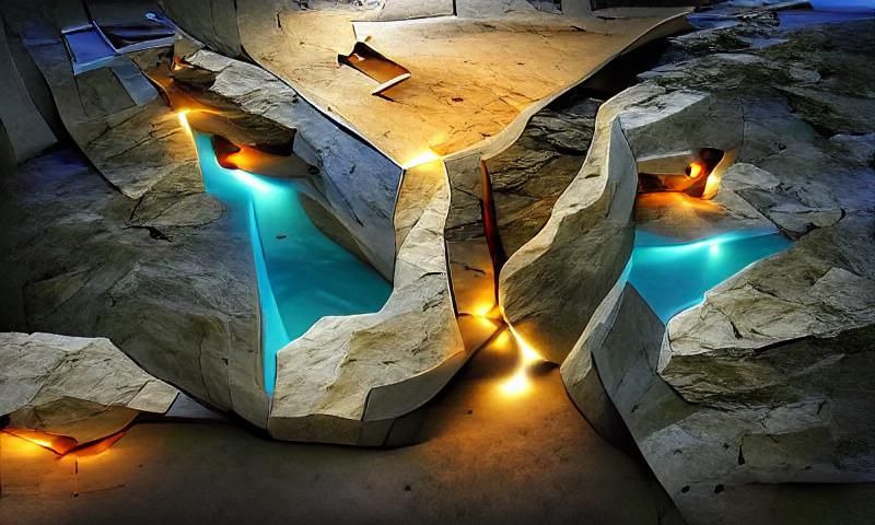 Modern Concrete Cave Pool with Warm Lighting