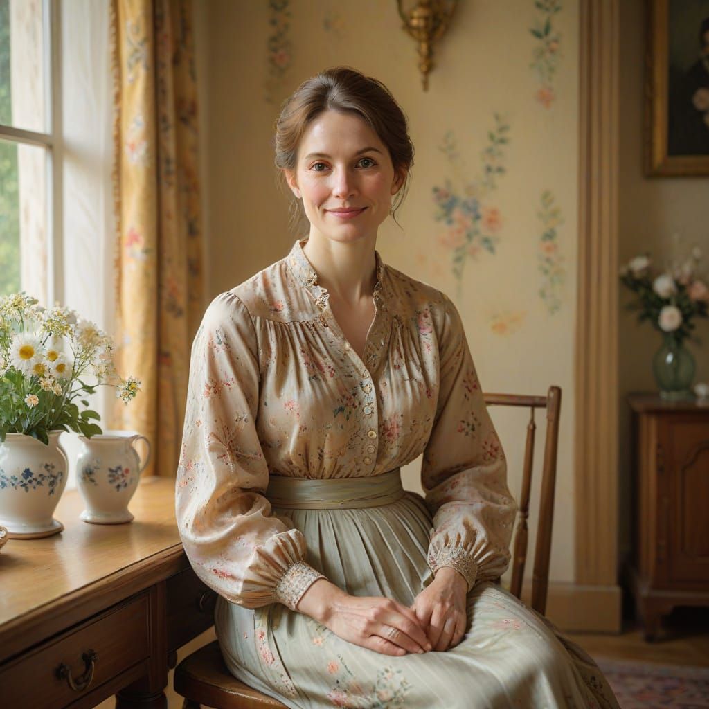 Elegant Woman in Cozy Domestic Setting