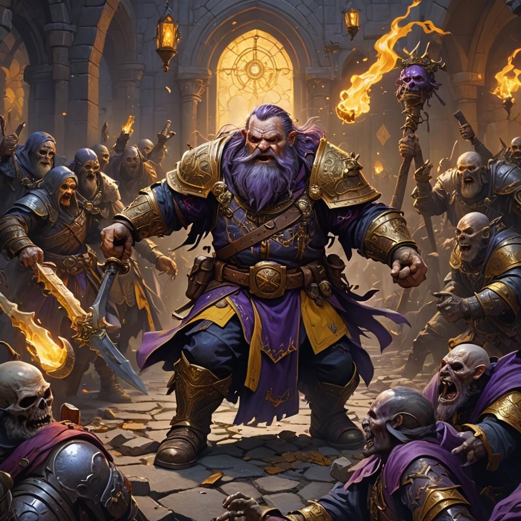 Dwarf Cleric Smiting Undead: Dark Fantasy Art
