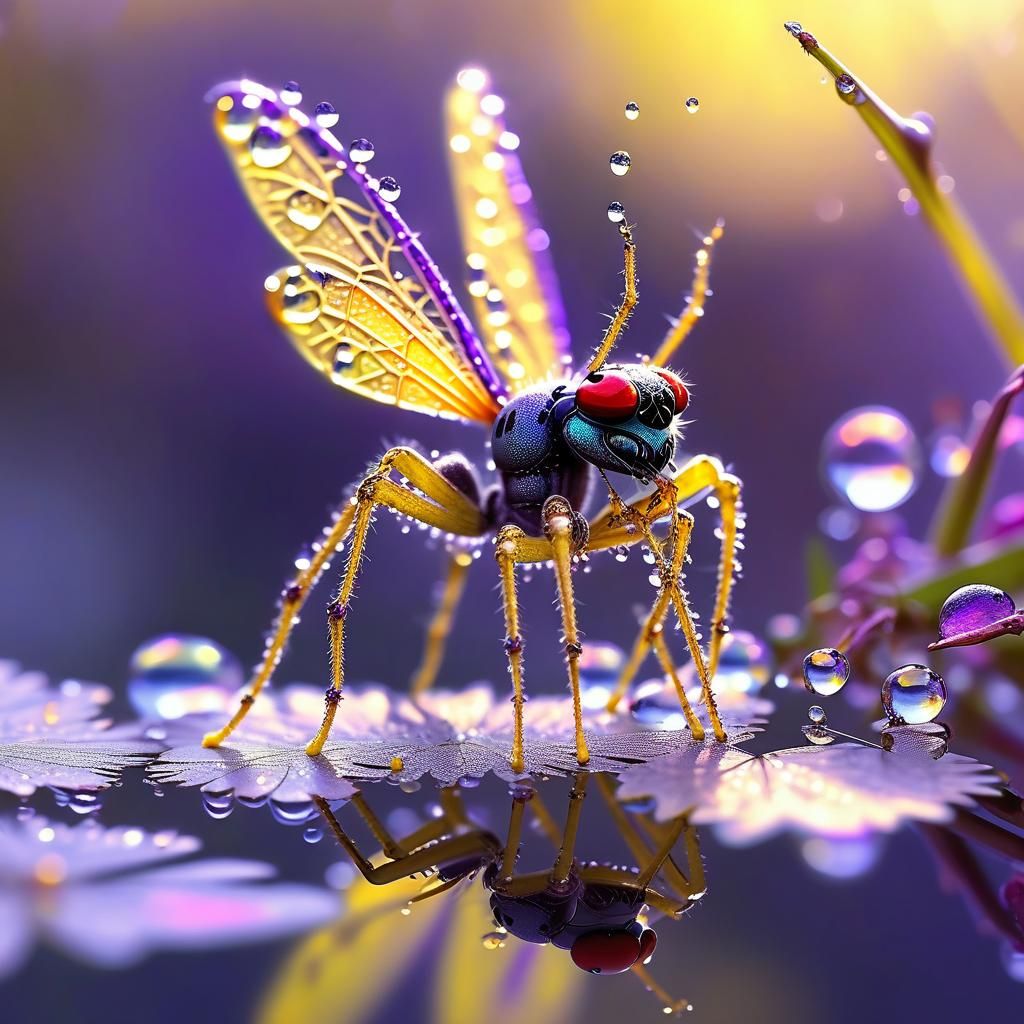 Dewdrop Fairy Reflection: Whimsical Digital Art