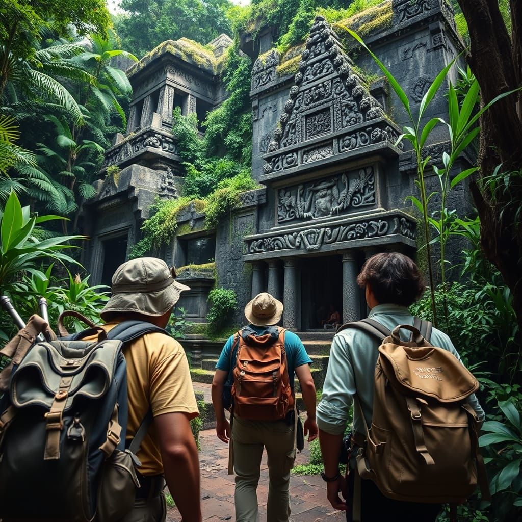 Amazon Explorers Discover Ancient Temple in Hyperrealism