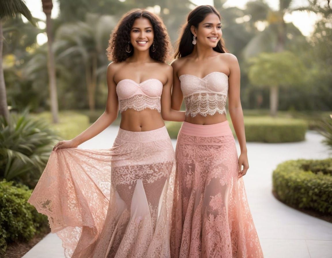 Caucasian Cheerful Girl in Lace Outfit