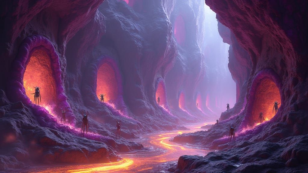 Subterranean Amethyst City of Insectoid Beings