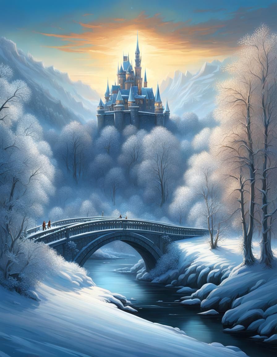 A winter riverscape with castle