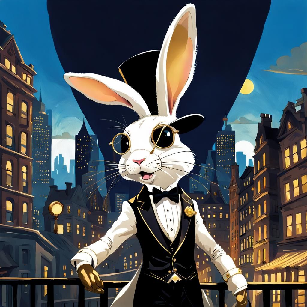 Rabbit in a tuxedo, top hat, and has a gold monocle. Leaving...