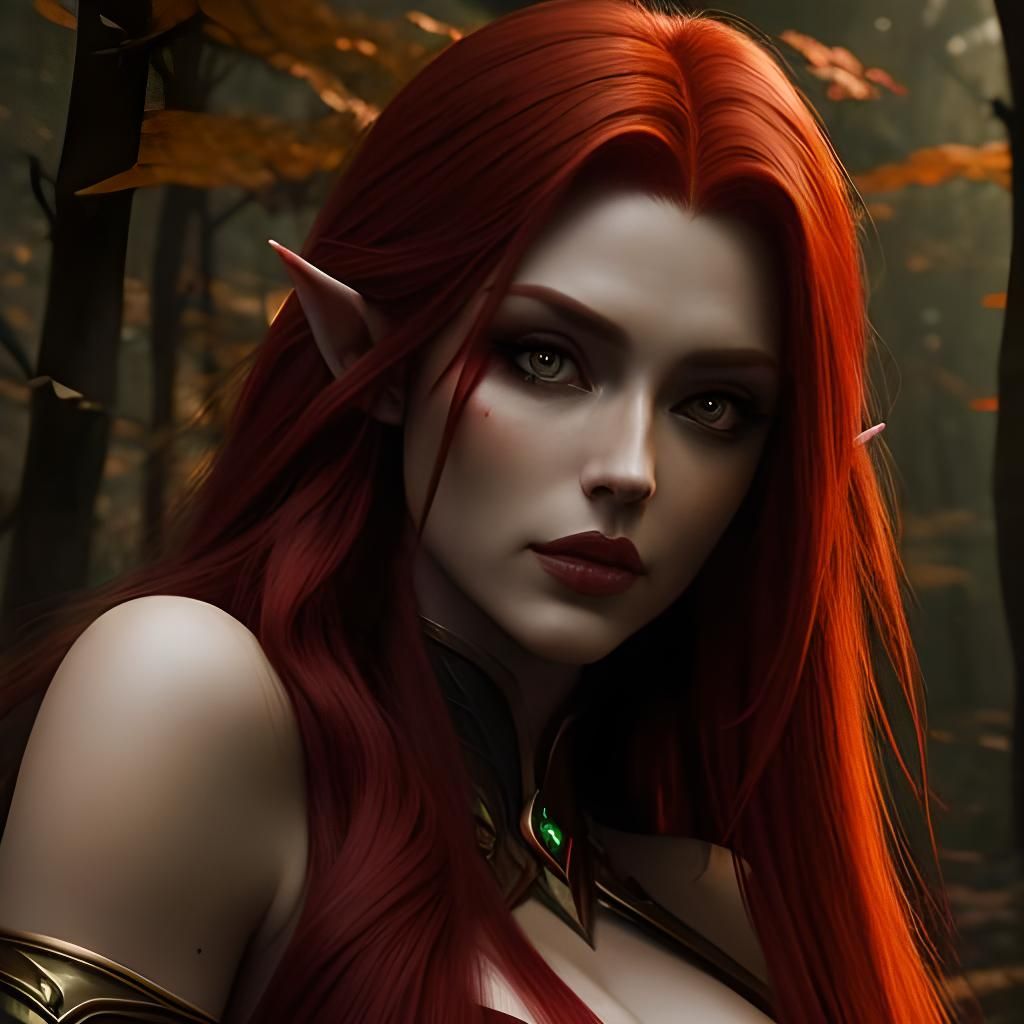 Blood Elf Woman Portrait in Autumn Forest