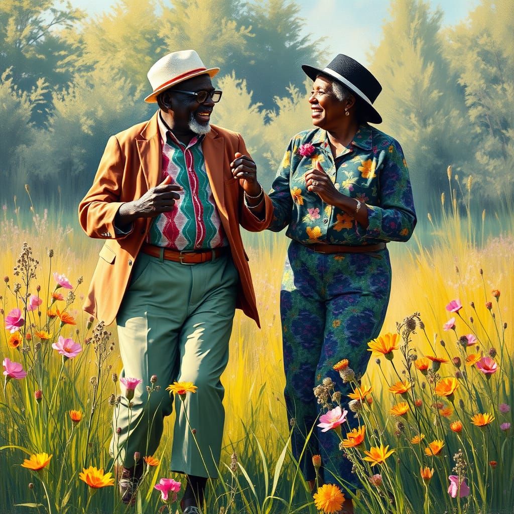 Vibrant Pensioners Dance in Spring Blooms