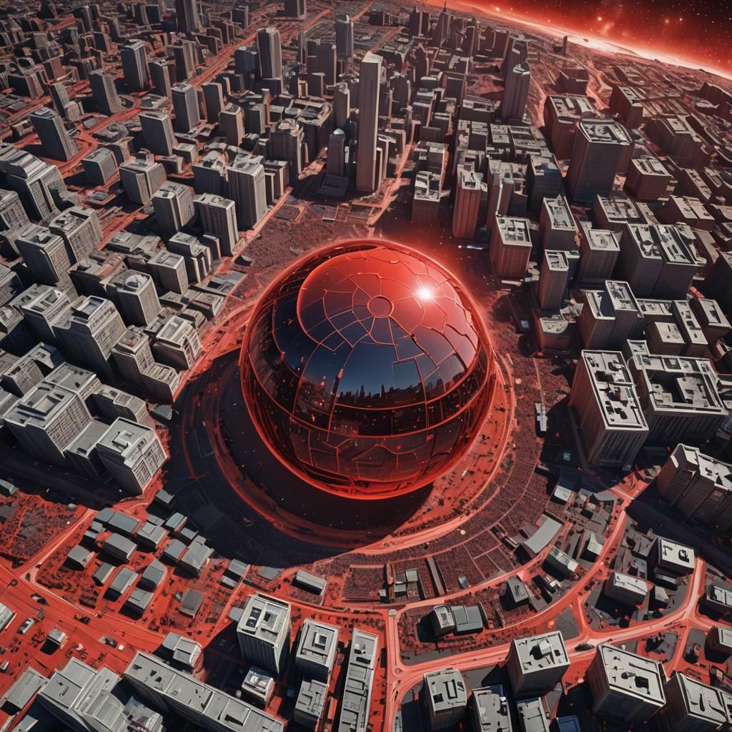 Spectral Shape Encapsulating Red Dwarf Star in Domed City