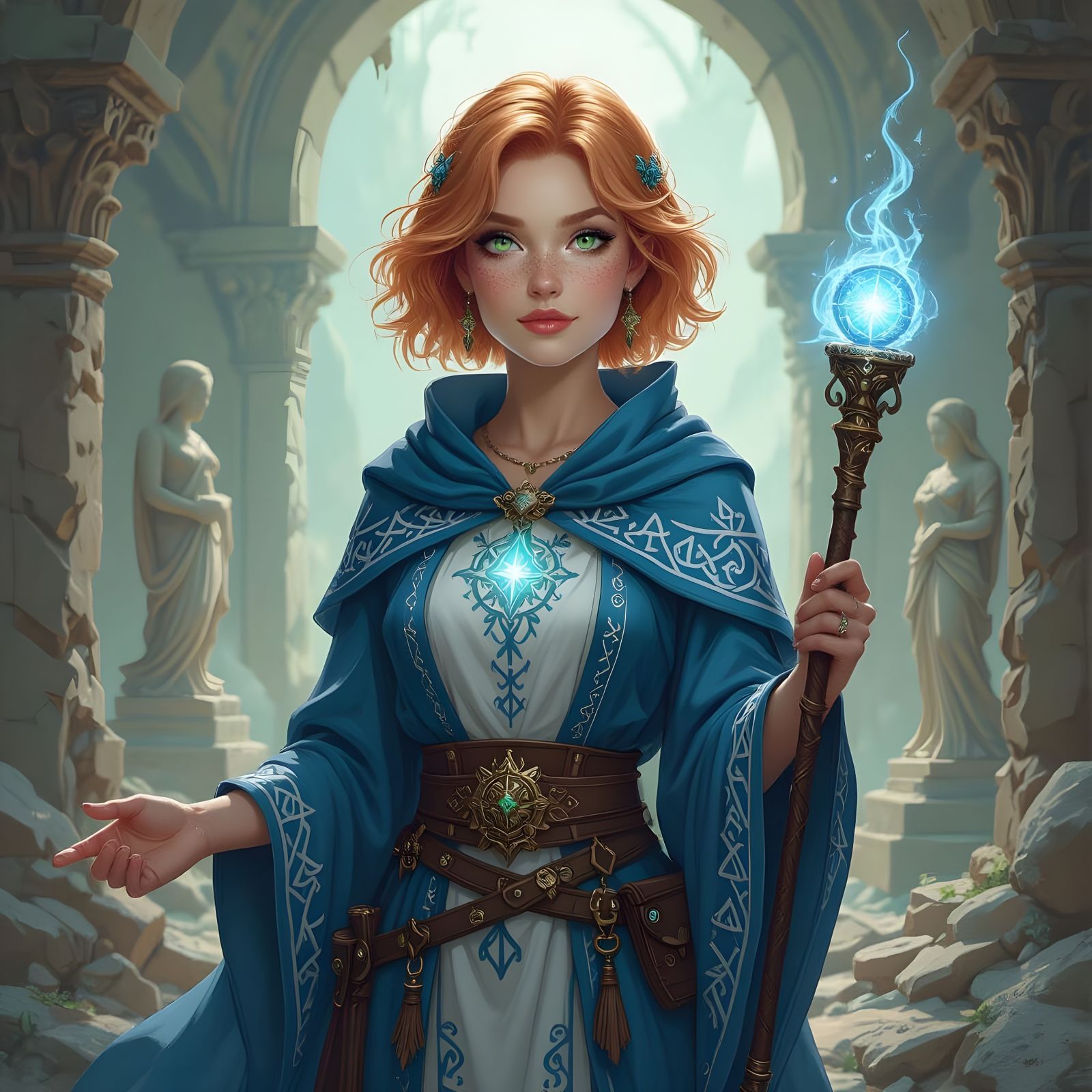Gnome Cleric in Ruined Temple, Fantasy Illustration